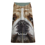 English Bulldog Portrait Print Cotton Front Slit Maxi Skirt