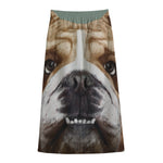 English Bulldog Portrait Print Cotton Front Slit Maxi Skirt