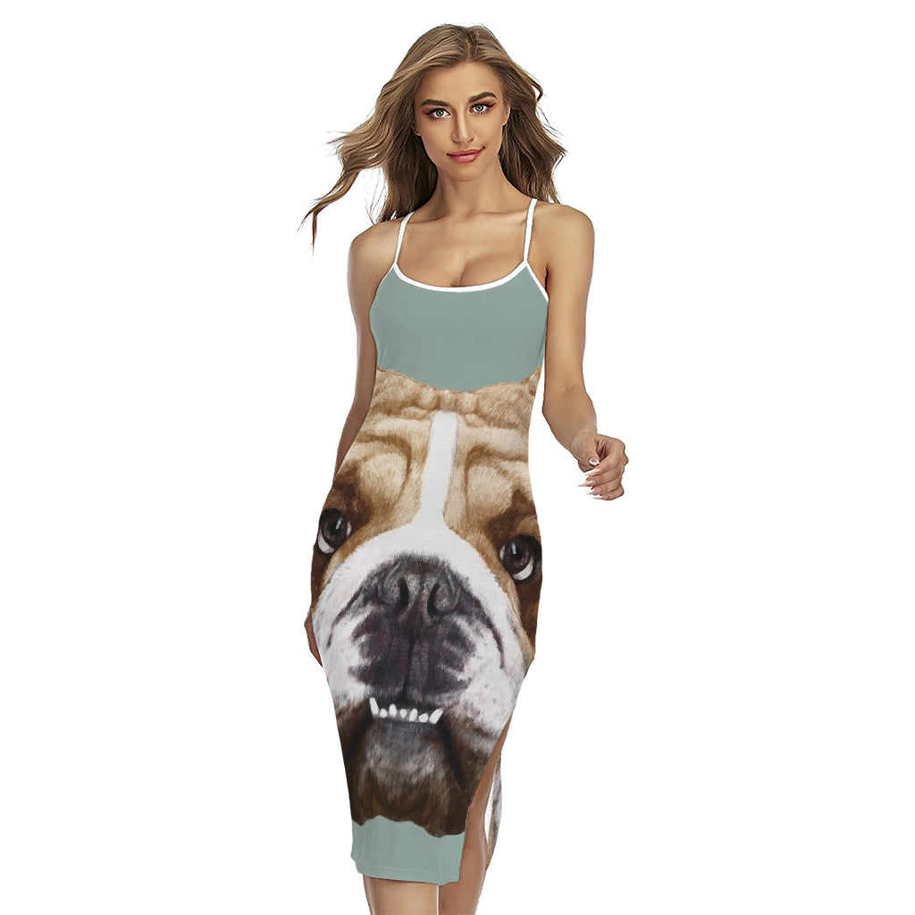 English Bulldog Portrait Print Cross Back Cami Dress