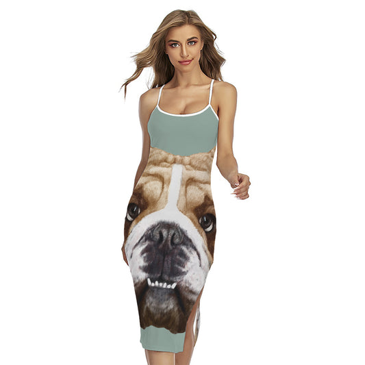 English Bulldog Portrait Print Cross Back Cami Dress