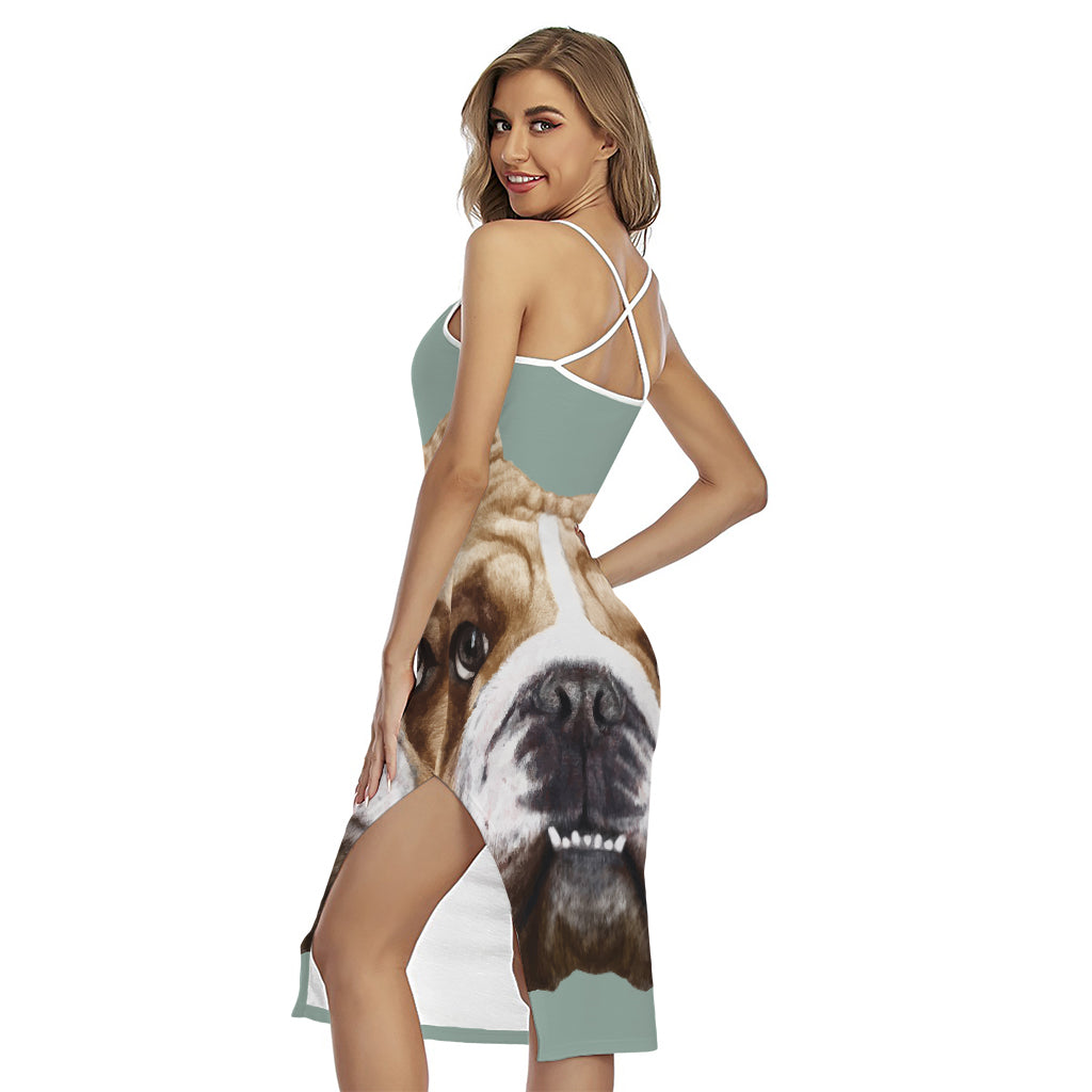 English Bulldog Portrait Print Cross Back Cami Dress
