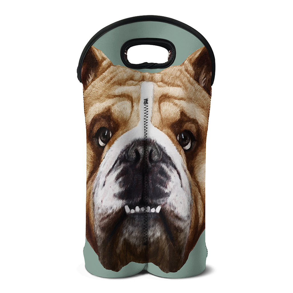 English Bulldog Portrait Print Double Neoprene Wine Tote