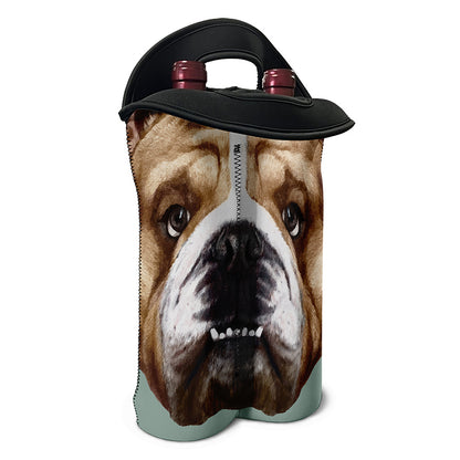 English Bulldog Portrait Print Double Neoprene Wine Tote