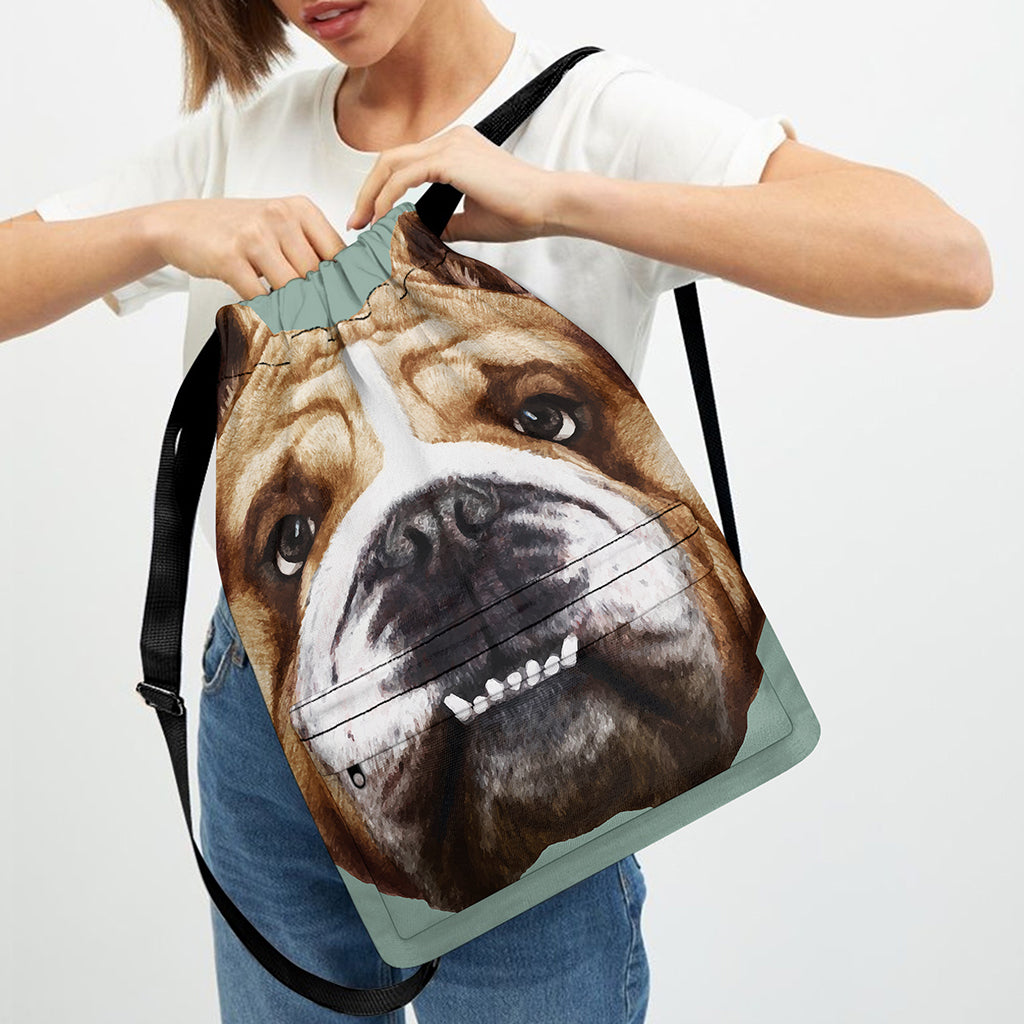 English Bulldog Portrait Print Drawstring Backpack