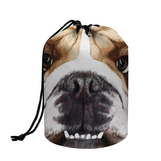 English Bulldog Portrait Print Drawstring Makeup Bag