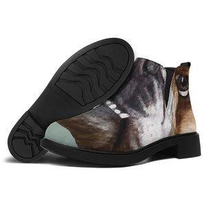 English Bulldog Portrait Print Flat Ankle Boots