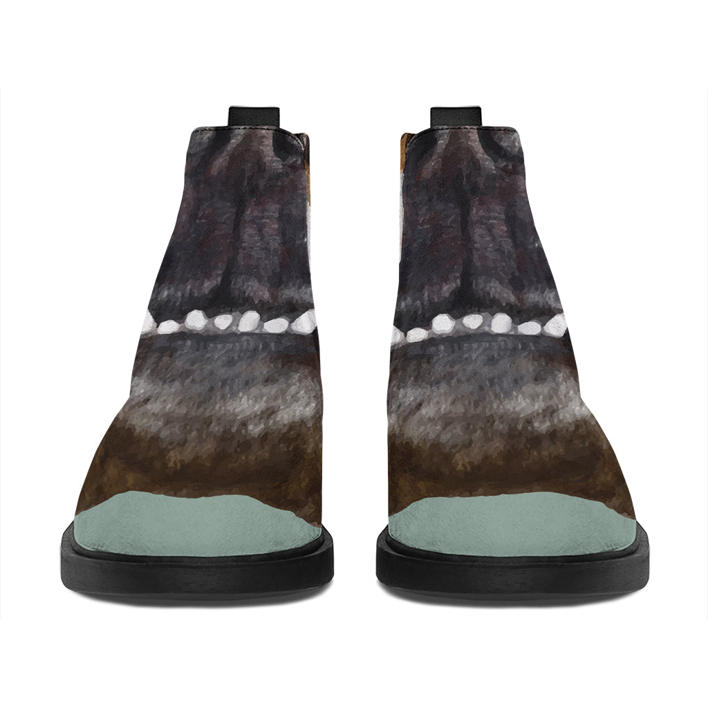 English Bulldog Portrait Print Flat Ankle Boots