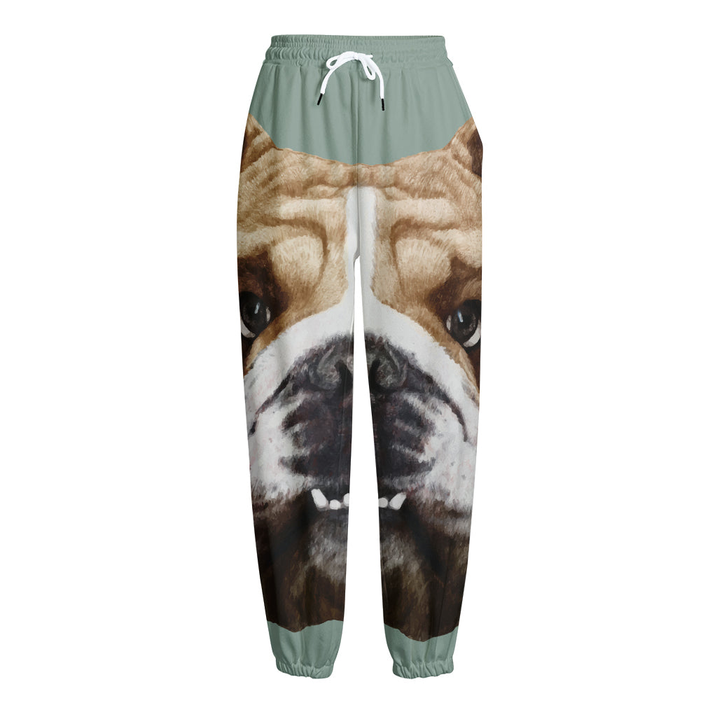 English Bulldog Portrait Print Fleece Lined Knit Pants