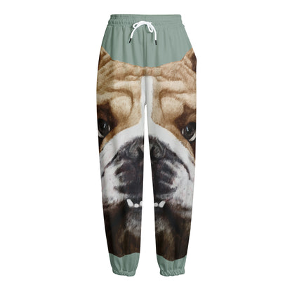 English Bulldog Portrait Print Fleece Lined Knit Pants