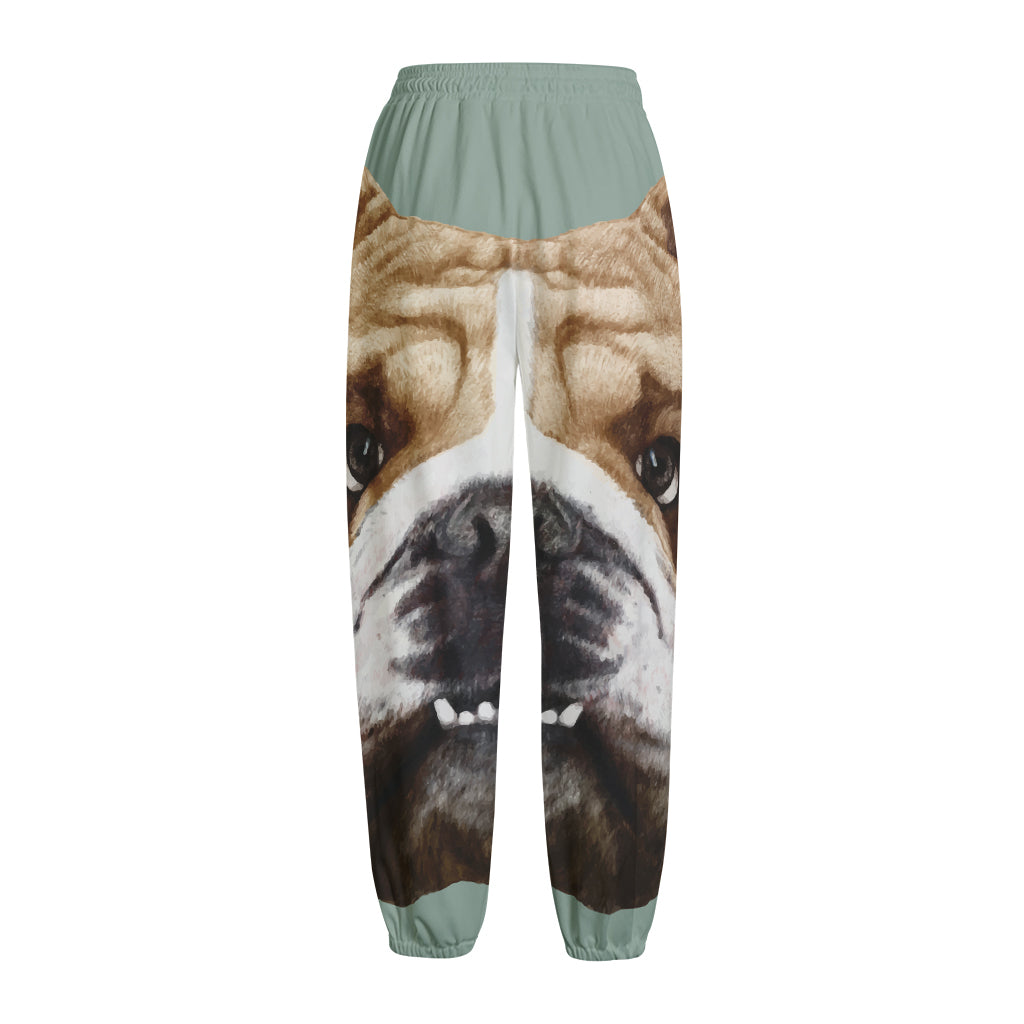 English Bulldog Portrait Print Fleece Lined Knit Pants
