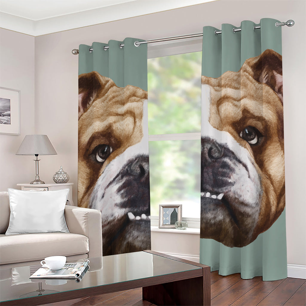 English Bulldog Portrait Print Grommet Curtains