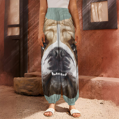 English Bulldog Portrait Print Harem Pants