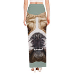 English Bulldog Portrait Print High Slit Maxi Skirt