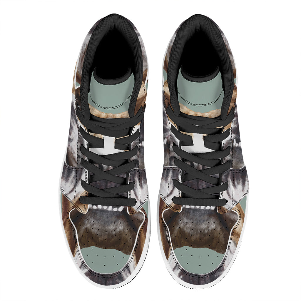 English Bulldog Portrait Print High Top Leather Sneakers
