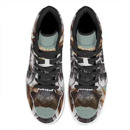 English Bulldog Portrait Print High Top Leather Sneakers