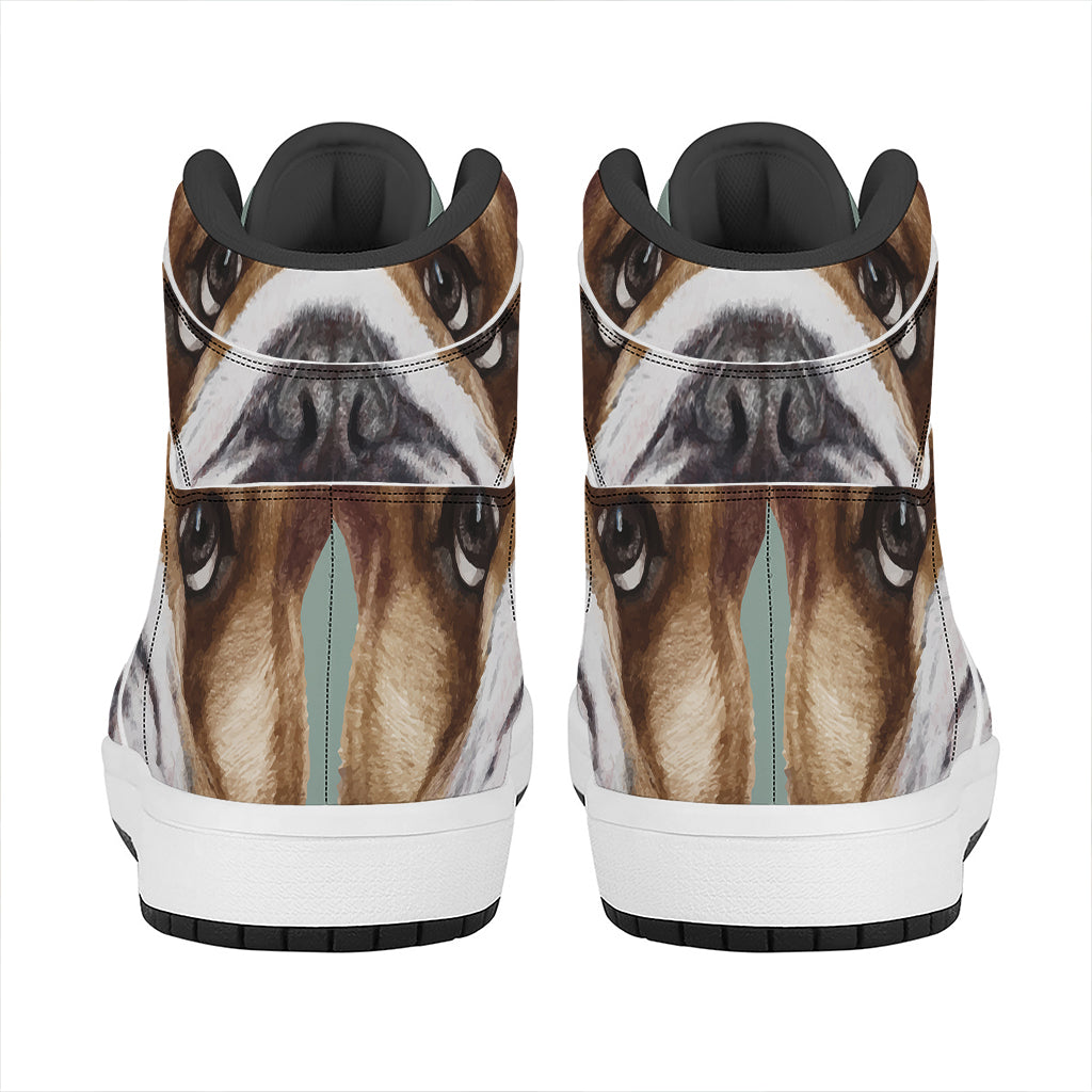 English Bulldog Portrait Print High Top Leather Sneakers