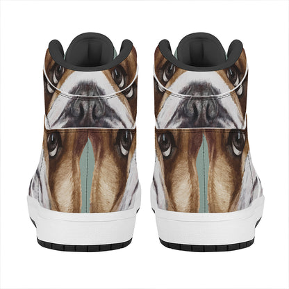 English Bulldog Portrait Print High Top Leather Sneakers