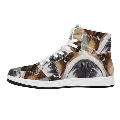 English Bulldog Portrait Print High Top Leather Sneakers