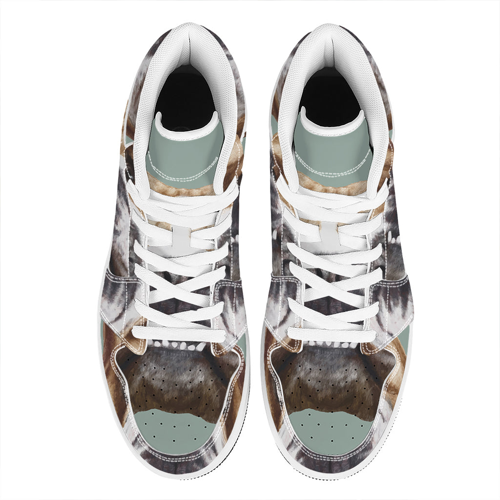 English Bulldog Portrait Print High Top Leather Sneakers