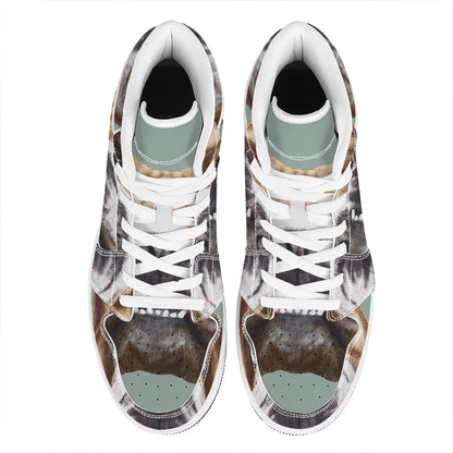 English Bulldog Portrait Print High Top Leather Sneakers