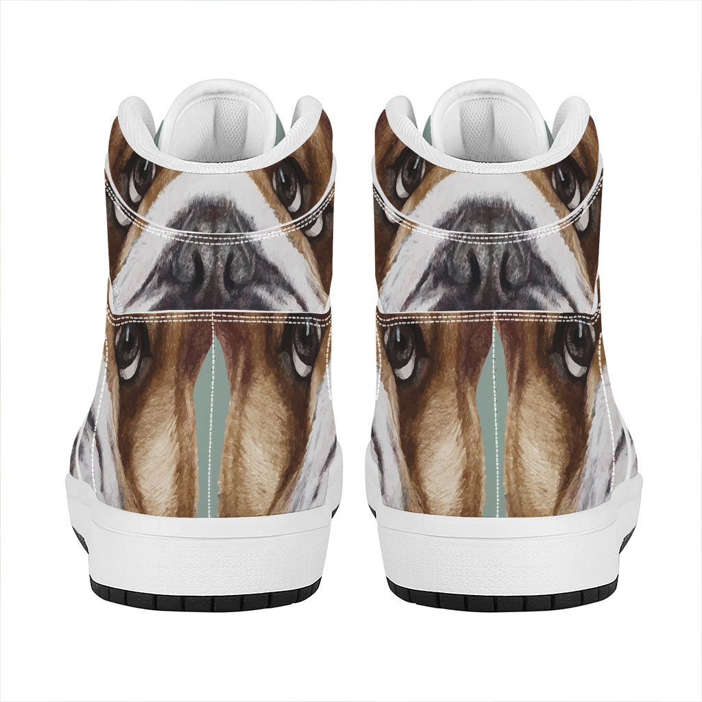 English Bulldog Portrait Print High Top Leather Sneakers