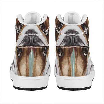 English Bulldog Portrait Print High Top Leather Sneakers