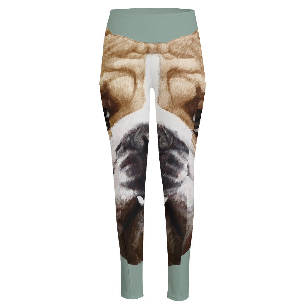 English Bulldog Portrait Print High-Waisted Pocket Leggings