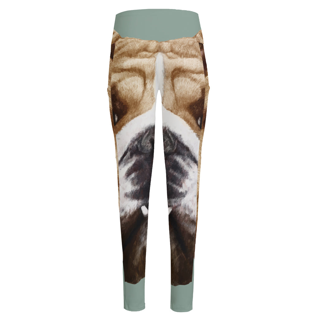 English Bulldog Portrait Print High-Waisted Pocket Leggings