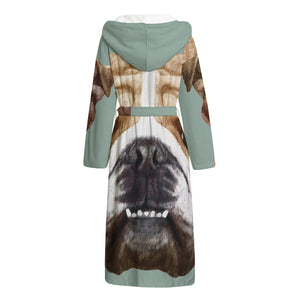 English Bulldog Portrait Print Hooded Bathrobe