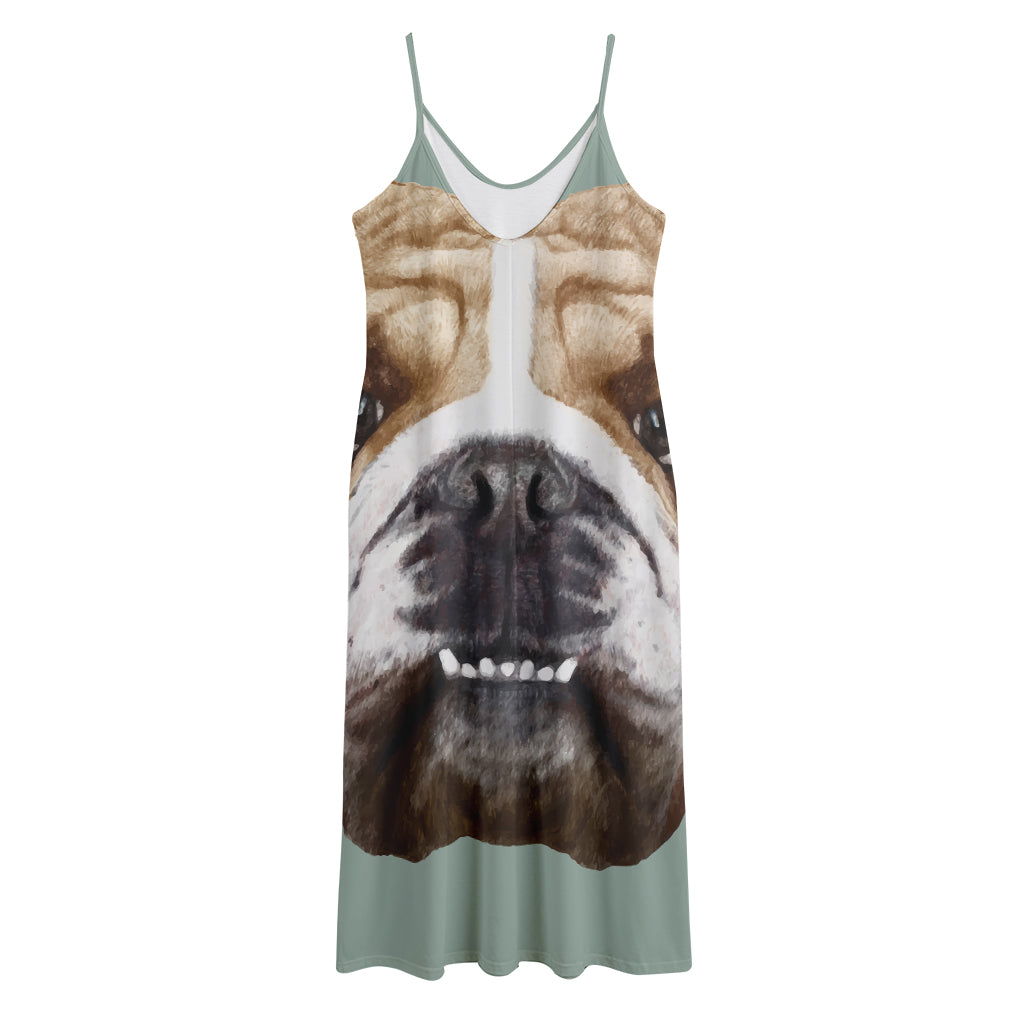 English Bulldog Portrait Print Jersey Midi Cami Dress