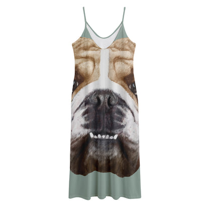 English Bulldog Portrait Print Jersey Midi Cami Dress