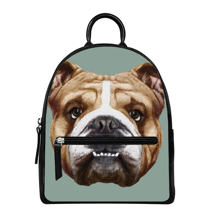 English Bulldog Portrait Print Leather Backpack