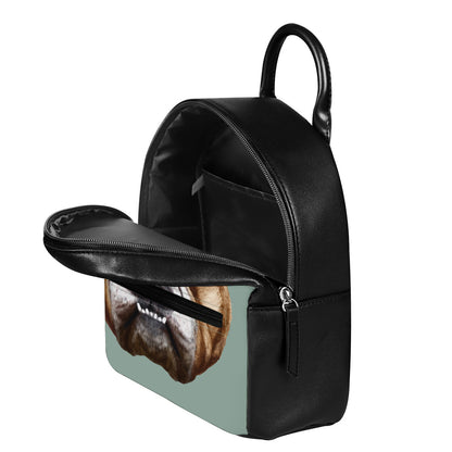 English Bulldog Portrait Print Leather Backpack