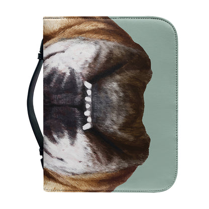 English Bulldog Portrait Print Leather Bible Cover
