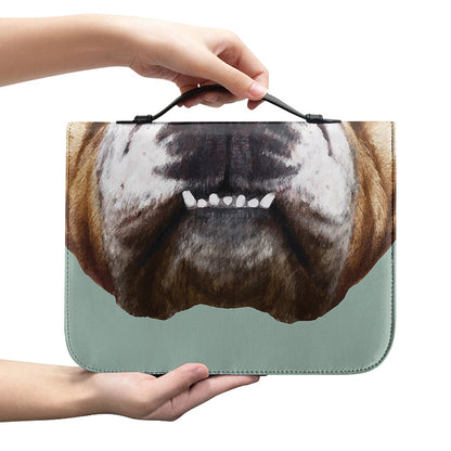 English Bulldog Portrait Print Leather Bible Cover