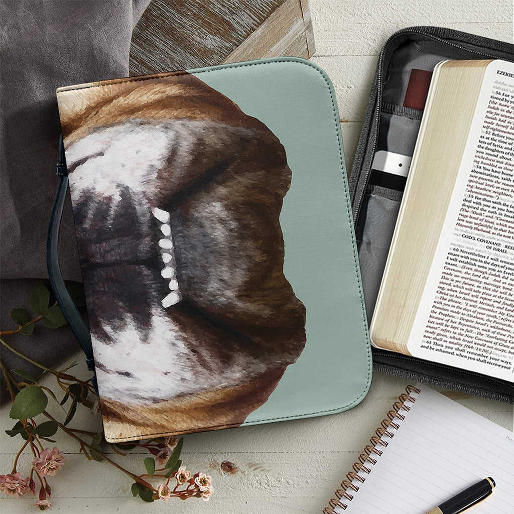 English Bulldog Portrait Print Leather Bible Cover