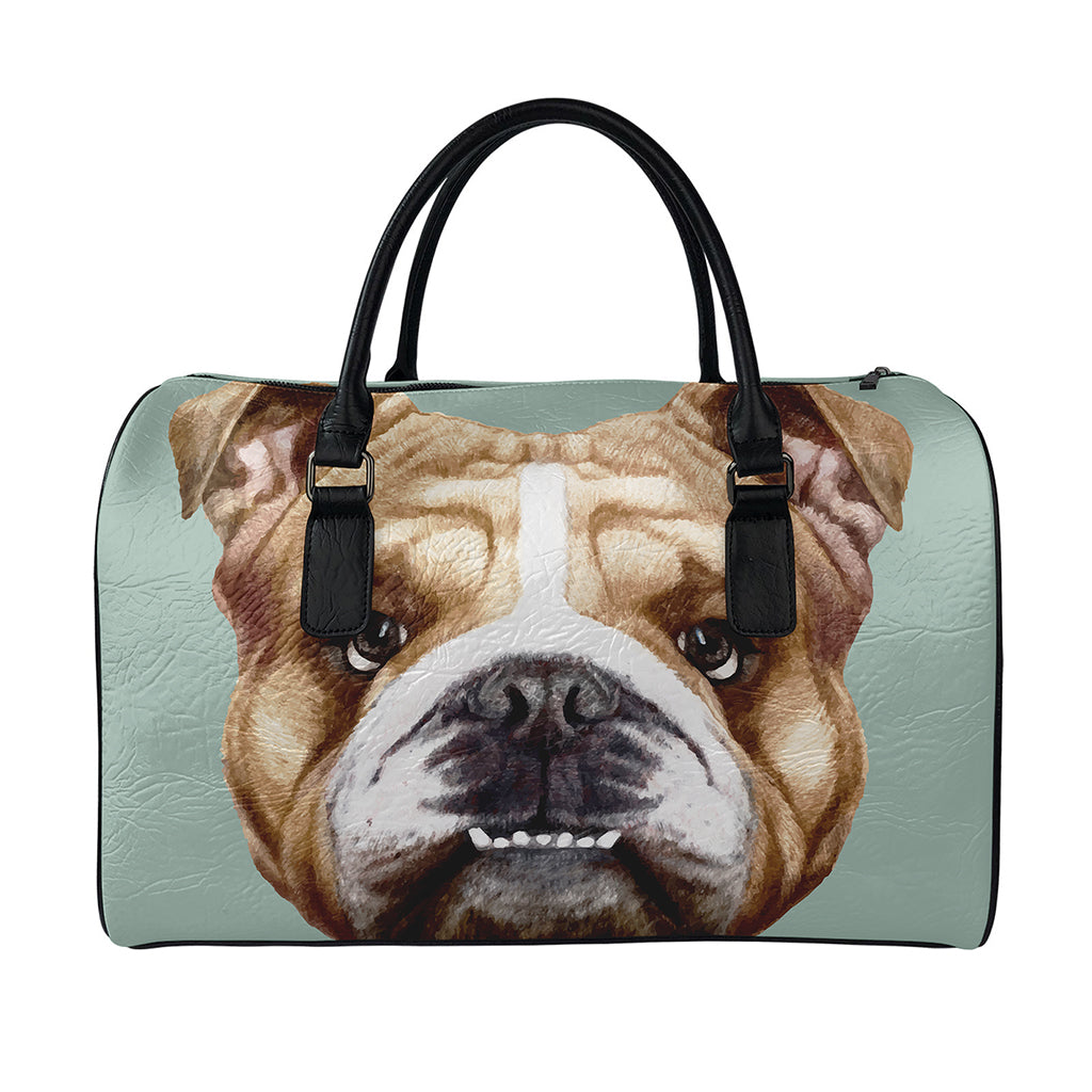 English Bulldog Portrait Print Leather Duffle Bag