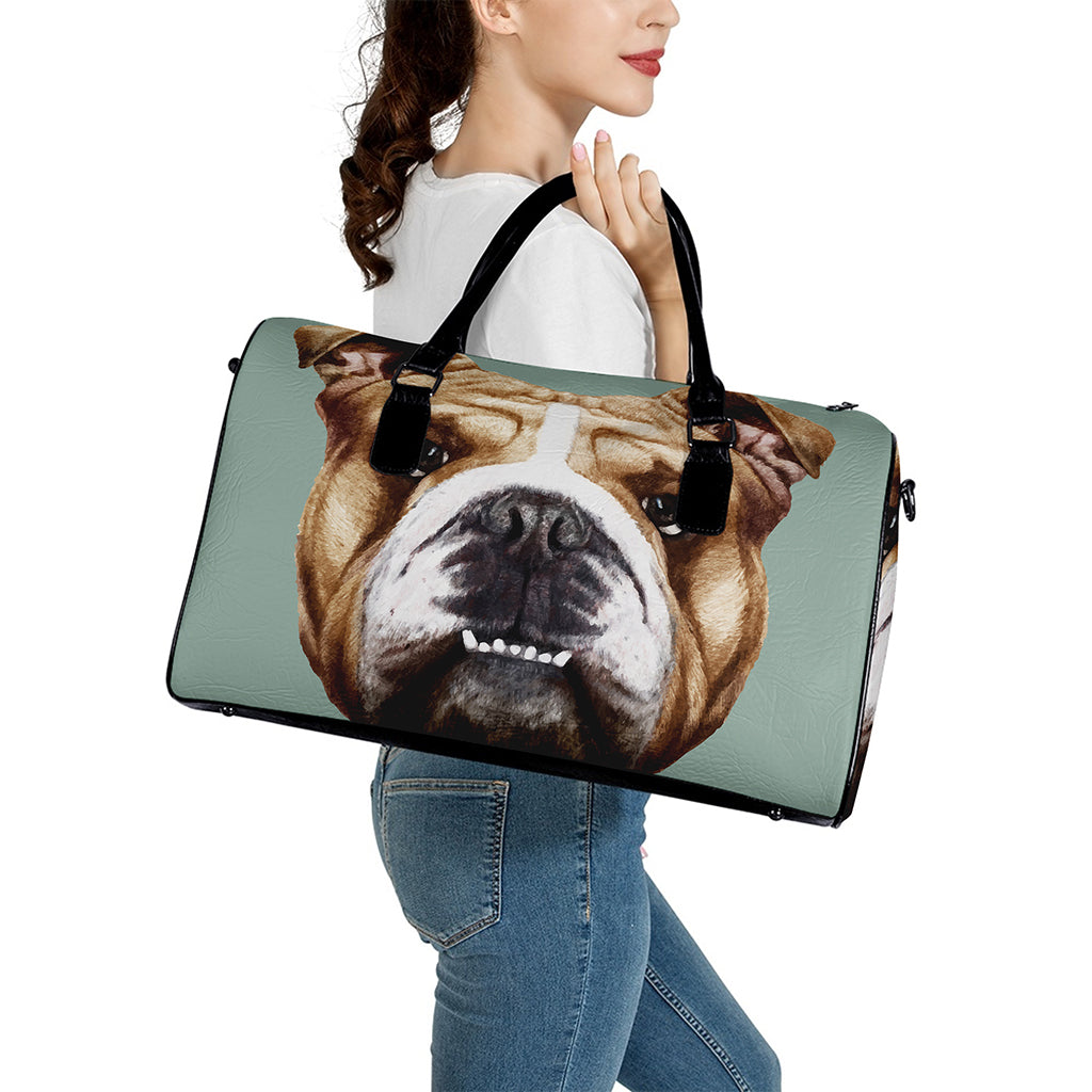 English Bulldog Portrait Print Leather Duffle Bag