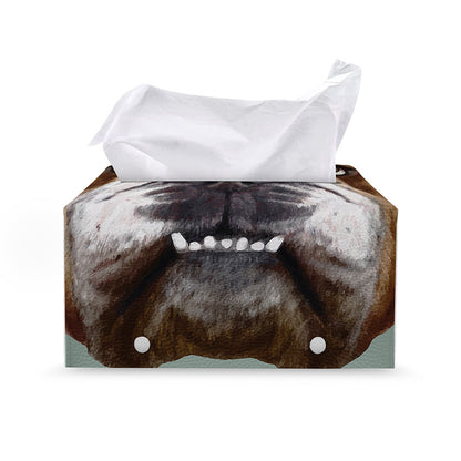 English Bulldog Portrait Print Leather Tissue Box Cover