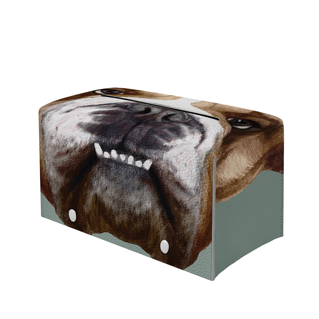 English Bulldog Portrait Print Leather Tissue Box Cover