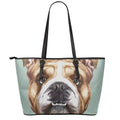 English Bulldog Portrait Print Leather Tote Bag With Zipper