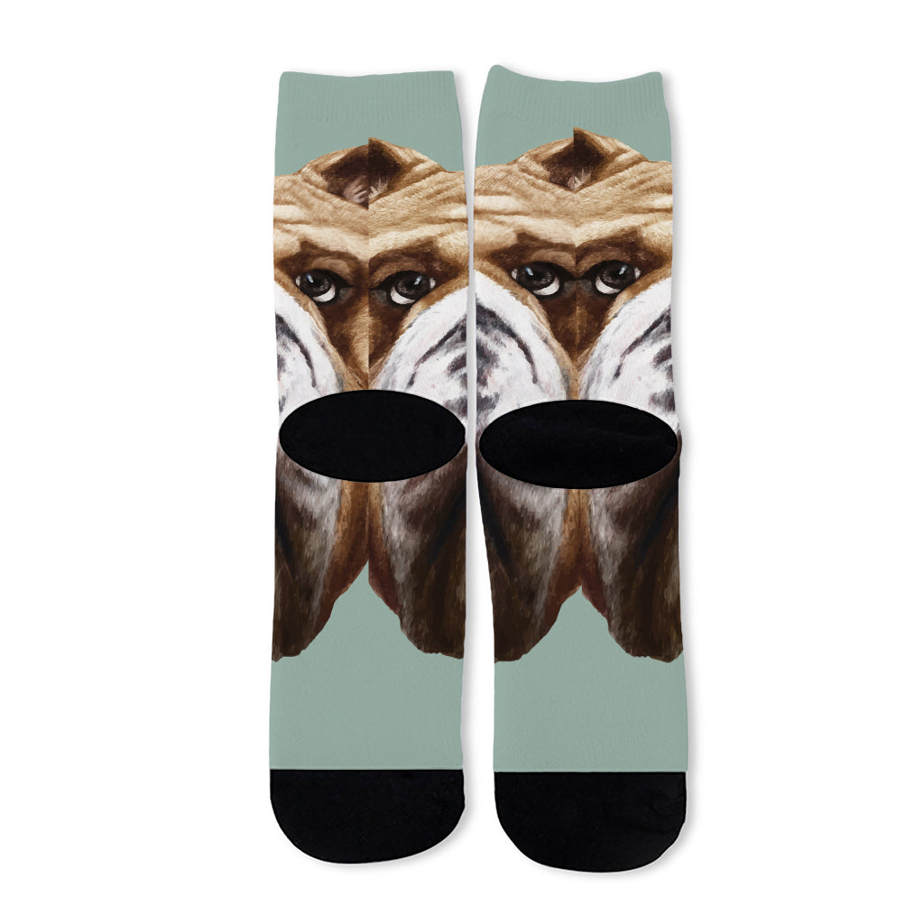 English Bulldog Portrait Print Long Socks