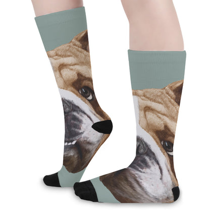 English Bulldog Portrait Print Long Socks