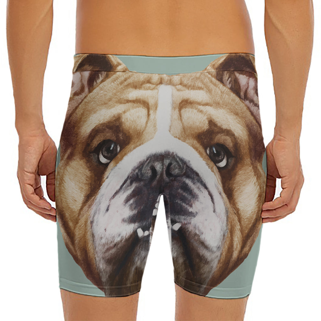 English Bulldog Portrait Print Men's Long Boxer Briefs
