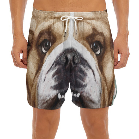 English Bulldog Portrait Print Men's Split Running Shorts