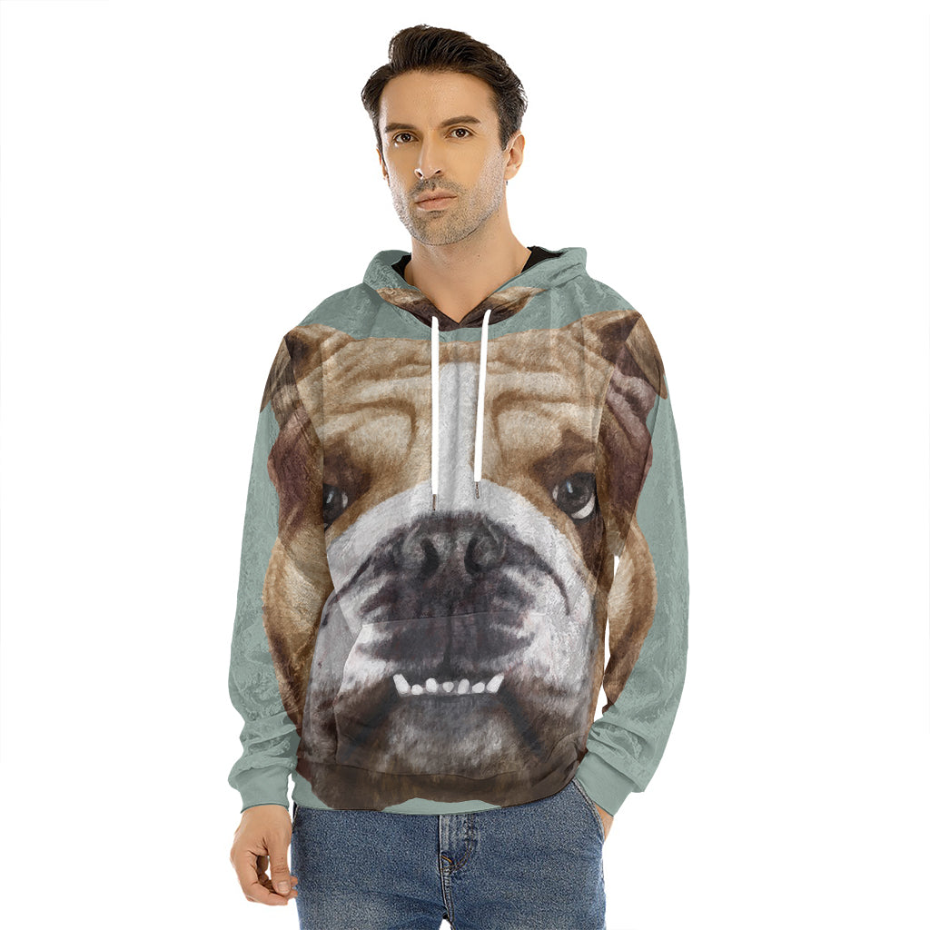 English Bulldog Portrait Print Men's Velvet Pullover Hoodie