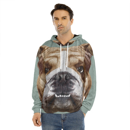 English Bulldog Portrait Print Men's Velvet Pullover Hoodie