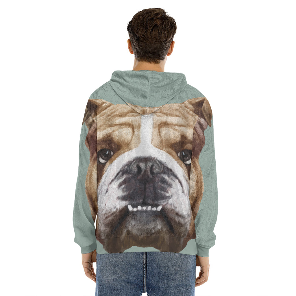 English Bulldog Portrait Print Men's Velvet Pullover Hoodie