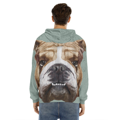 English Bulldog Portrait Print Men's Velvet Pullover Hoodie