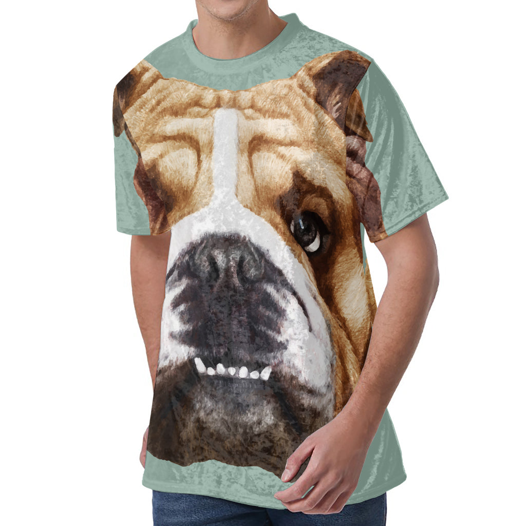 English Bulldog Portrait Print Men's Velvet T-Shirt